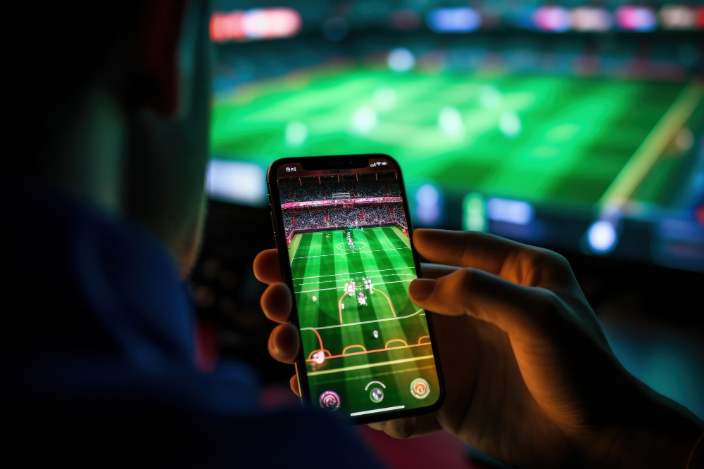 Man betting live, while watching a football match